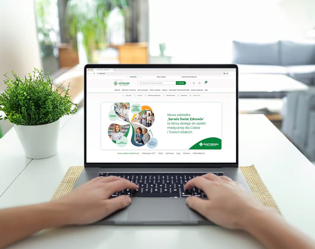 Apteline – zdjęcie widoku strony z produktami aptecznymi